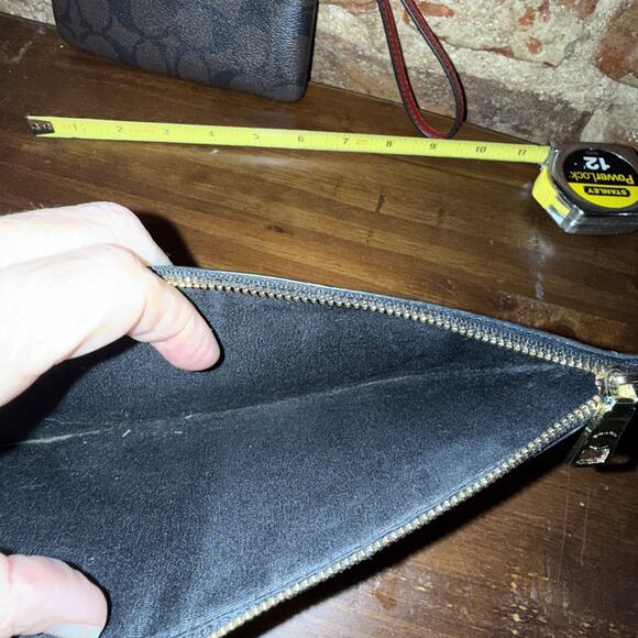 Coach Corner Zip Wristlet Gold/Brown Red Accent Canvas - Plus Coach Clutch 9in - Picture 7 of 8